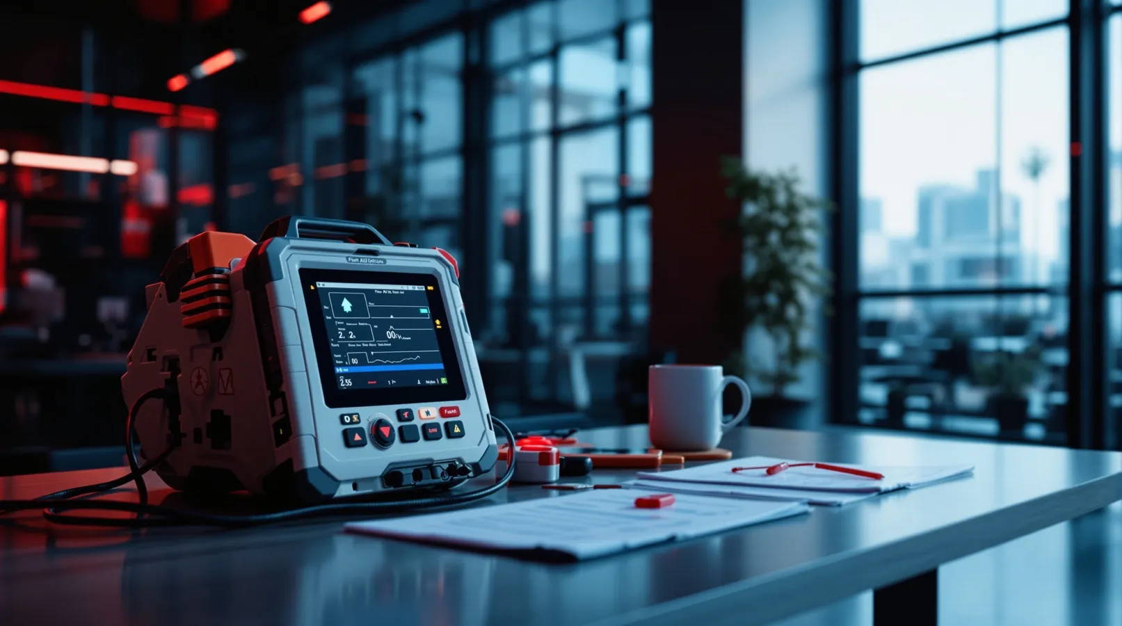 Betrieblicher Ersthelfer Ausbildung Stuttgart mit Defibrillator und Sicherheitsausstattung