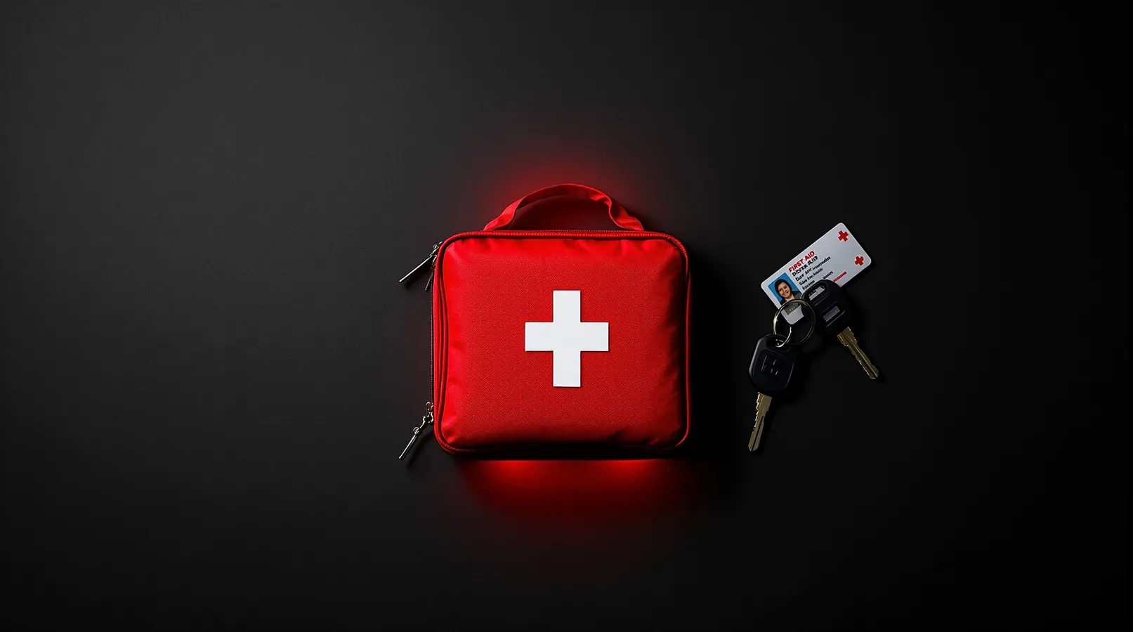 Erste Hilfe Kurs Führerschein Stuttgart mit Erste-Hilfe-Koffer, Autoschlüssel und Führerschein